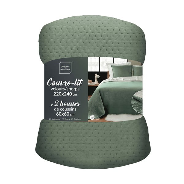 Зелено комплект шалте и калъфка за възглавница от шерпа 220x240 cm Mylene – douceur d'intérieur-image-3