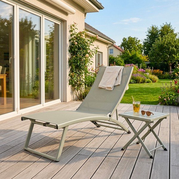 Кафяво-сив градински шезлонг метален Taylor – Bizzotto-image-1