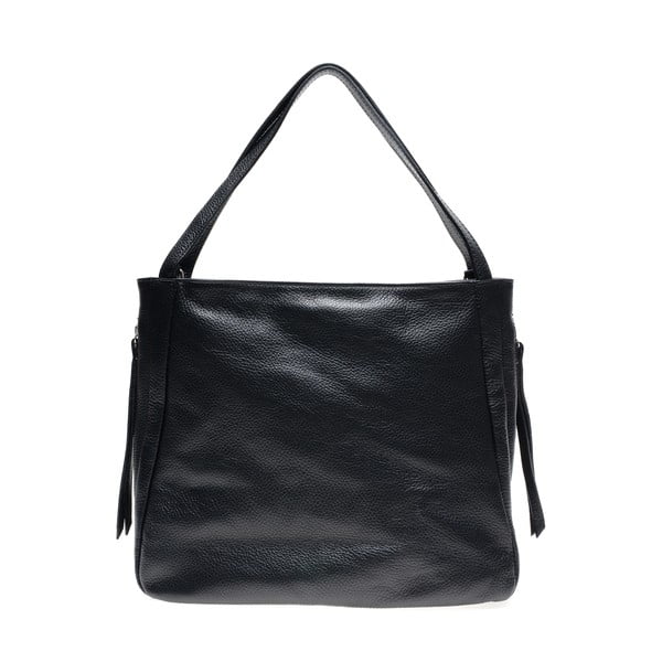 Черна кожена чанта с 3 вътрешни джоба - Carla Ferreri