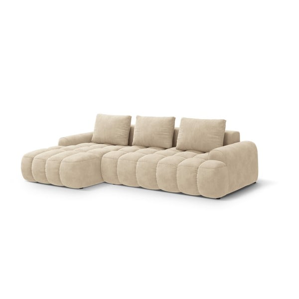 Бежов кадифен сгъваем/с място за съхранение ъглов диван (ляв ъгъл) Linz – Cosmopolitan Design-image-2