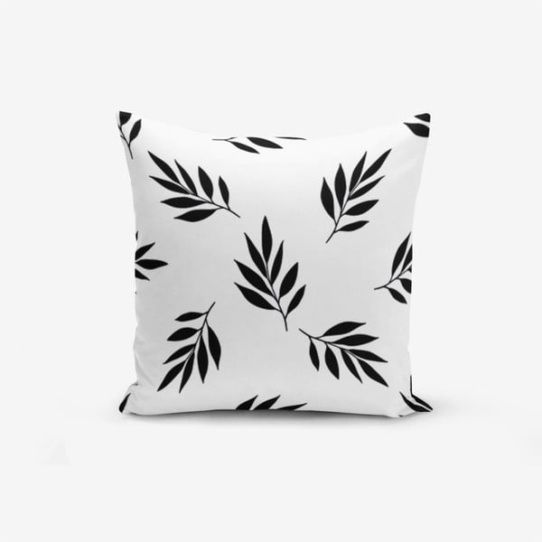 Черно-бяла калъфка за възглавница с памучна смес Black White Leaf, 45 x 45 cm - Minimalist Cushion Covers