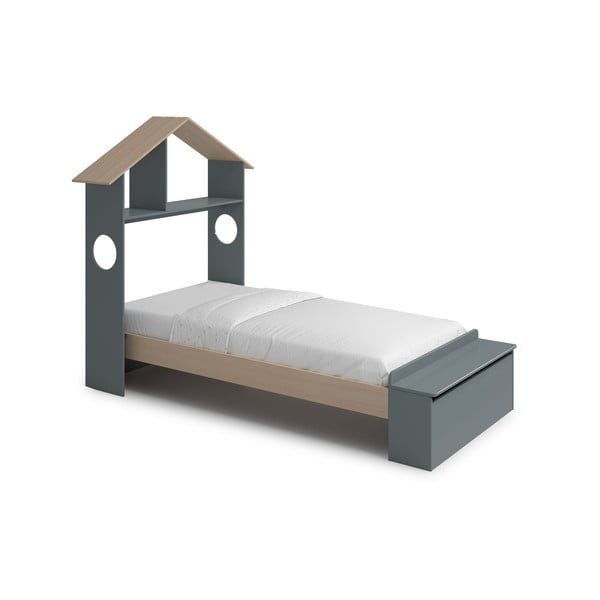 Къща детско легло 90x190 cm от декор от бор с място за съхранение с включена подматрачна рамка в естествен цвят/сиво-зелено Odessa – Marckeric-image-4