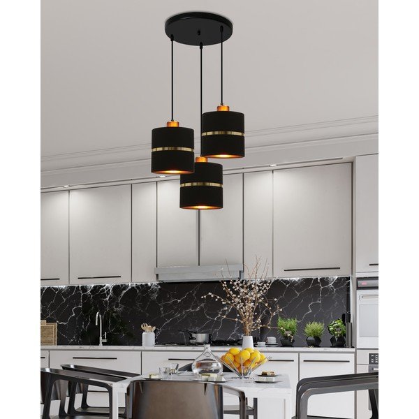 Черна висяща лампа с текстилен абажур ø 15 cm Assam - Candellux Lighting-image-1