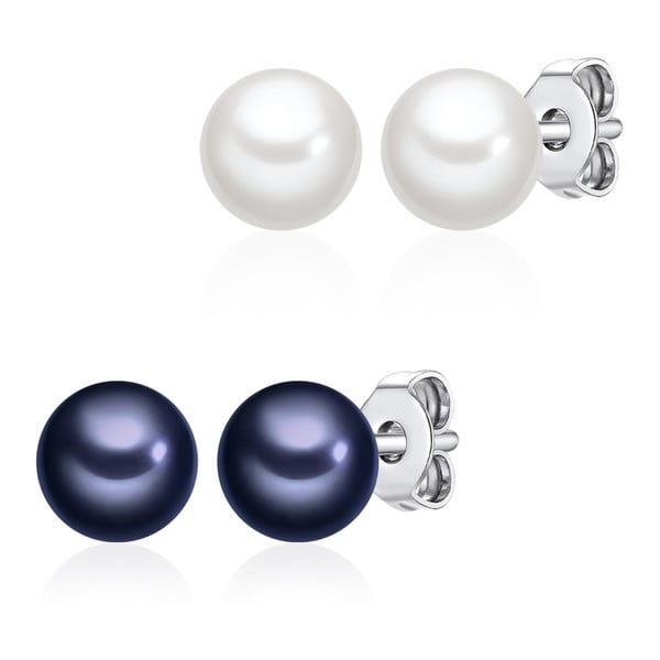 Sada 2 párů náušnic s bílou a modrou perlou Perldesse, ⌀ 0,6 cm