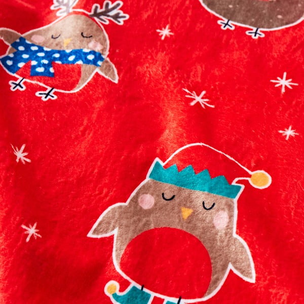 Червено одеяло с коледен мотив от микроплюш 130x170 cm Party Robins – Catherine Lansfield-image-1