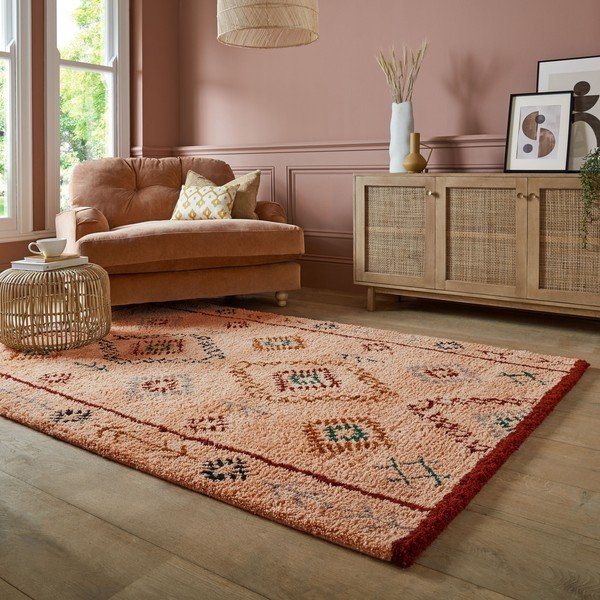 Ръчно изработен вълнен килим в цвят сьомга 160x230 cm Moroccan Sahara – Flair Rugs-image-1