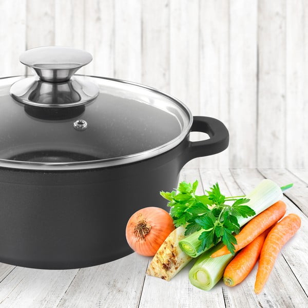 Pfluon Granit тенджера с незалепващо покритие и стъклен капак , ⌀ 20 cm Grande - Orion-image-1