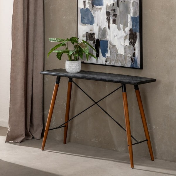 Черна метална конзолна маса 38x120 cm Oslo – Ixia-image-2