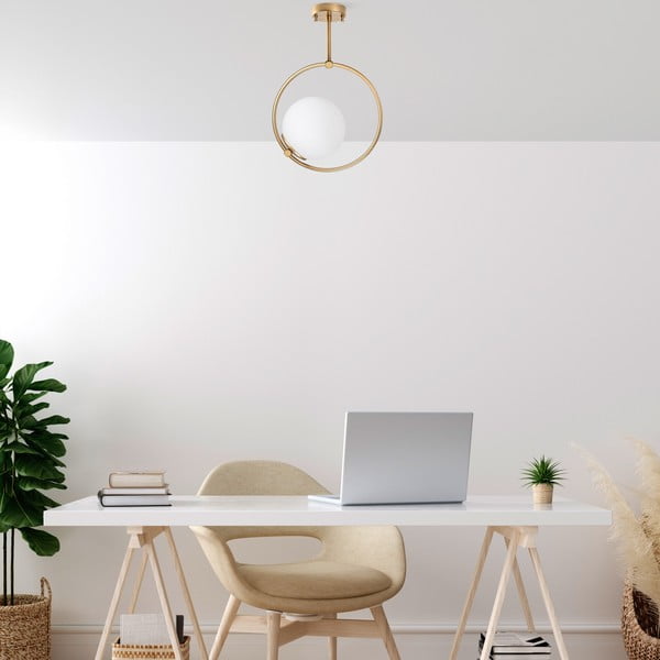 Бяло/в месингов цвят осветително тяло за таван със стъклен абажур 39x26 cm Dolunay – Opviq lights-image-1