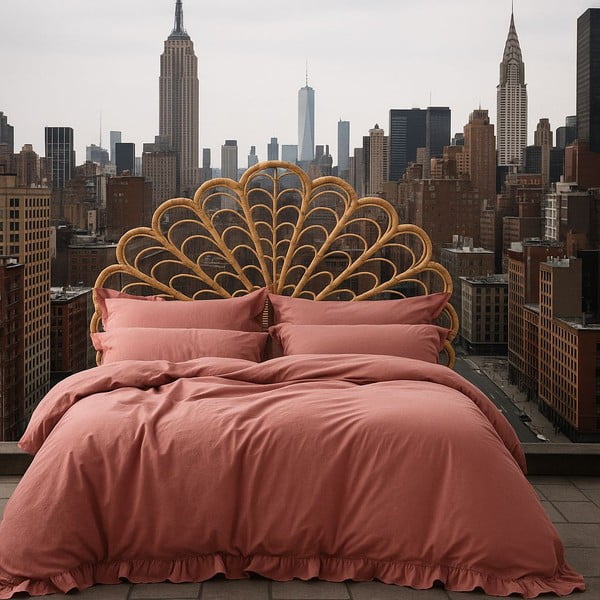 Розово двойно удължено спално бельо от памук Renforcé 240x220 cm Ruffle Striped – Mila Home Luxury-image-3