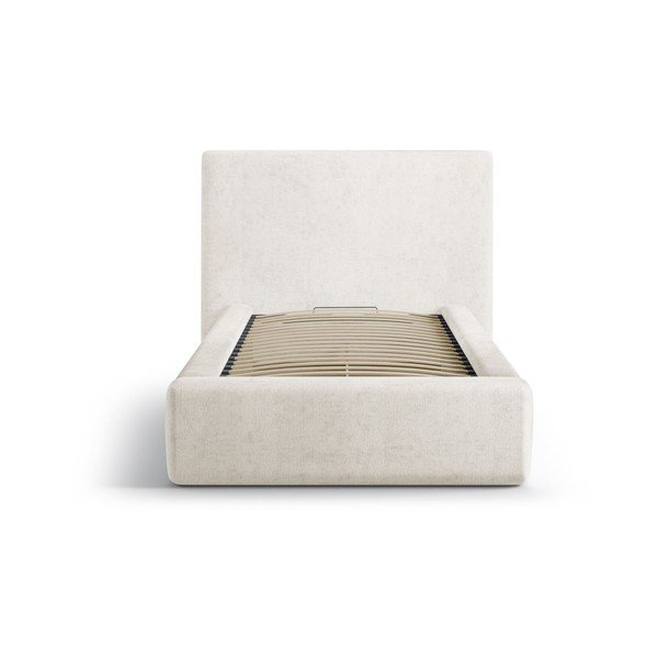 Кремаво единично легло 90x200 cm тапицирано с място за съхранение с включена подматрачна рамка Amy – Micadoni -image-3