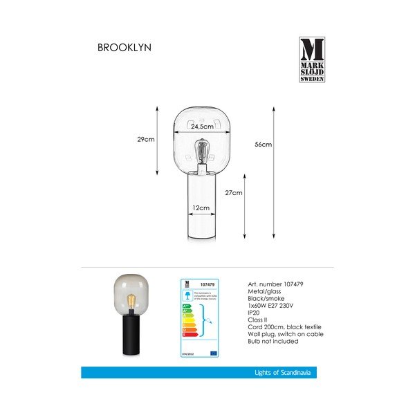 Сива настолна лампа Brooklyn Smoke, ø 24 cm - Markslöjd-image-2
