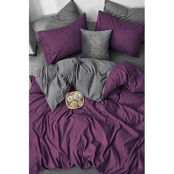 Тъмнолилаво-сив памучен чаршаф за двойно легло/разширен чаршаф 200x220 cm - Mila Home