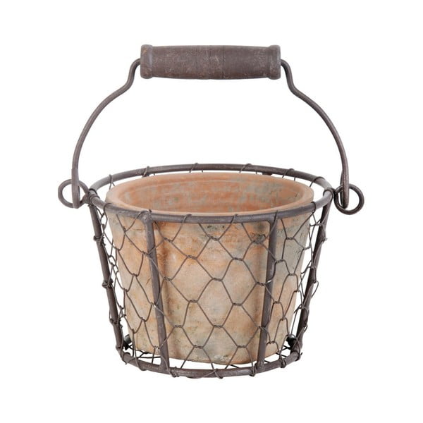 Телена кошница с дръжка и саксия от теракота с отвор за оттичане - Esschert Design