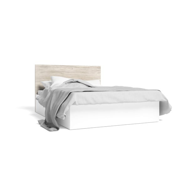 Бяло/естествено дъбово двойно легло с място за съхранение 140x190 cm Sahara - Marckeric