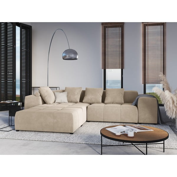 Бежов кадифен подлакътник за модулен диван Rome Velvet - Cosmopolitan Design-image-4