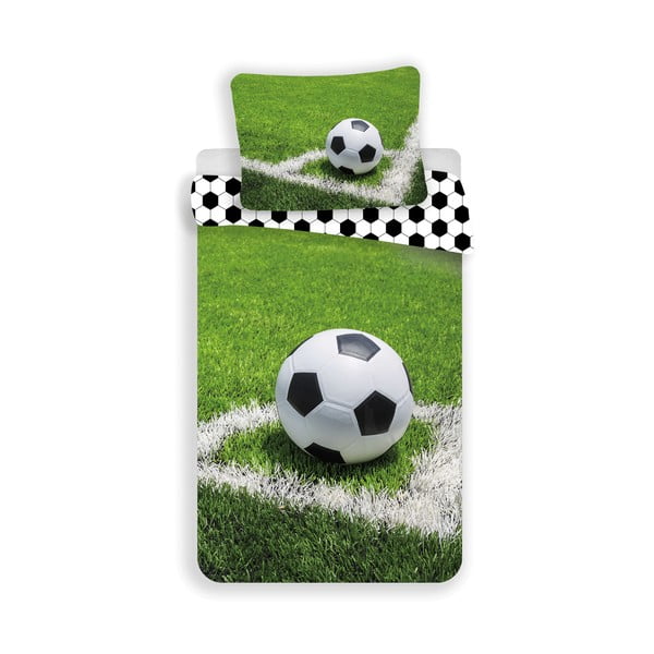 Зелено единично  памучно детско спално бельо 140x200 cm Football – Jerry Fabrics