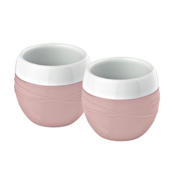 Комплект от 2 порцеланови чаши със силикон, старо розово - Zone