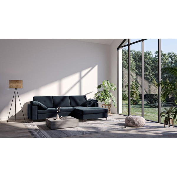 Тъмно синьо кадифено ъглово канапе, десен ъгъл Moor - Ghado-image-3