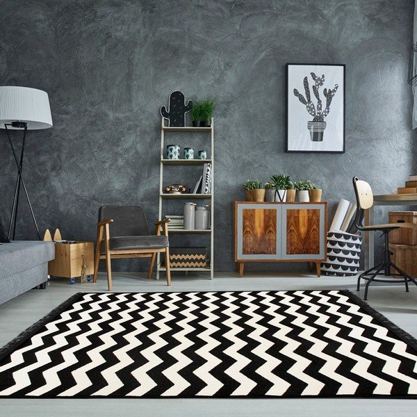 Черно-бял двустранен килим Zig Zag, 140 x 215 cm - Cihan Bilisim Tekstil-image-1