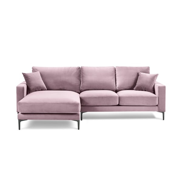 Розов ъглов диван от кадифе , ляв ъгъл Harmony - Kooko Home