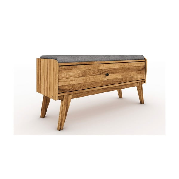 Пейка с място за съхранение от дъбова дървесина със светлосива седалка Retro - The Beds