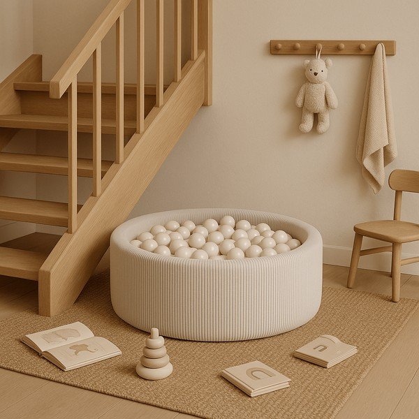 Кремав велурен басейн с топки ø 90x30 cm Montessori – Meowbaby-image-2