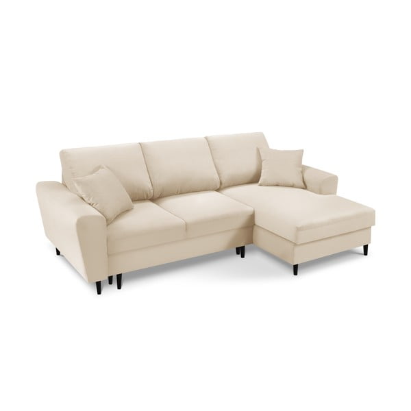Бежов ъглов разтегателен диван от велур , десен ъгъл Jazz - Kooko Home-image-3