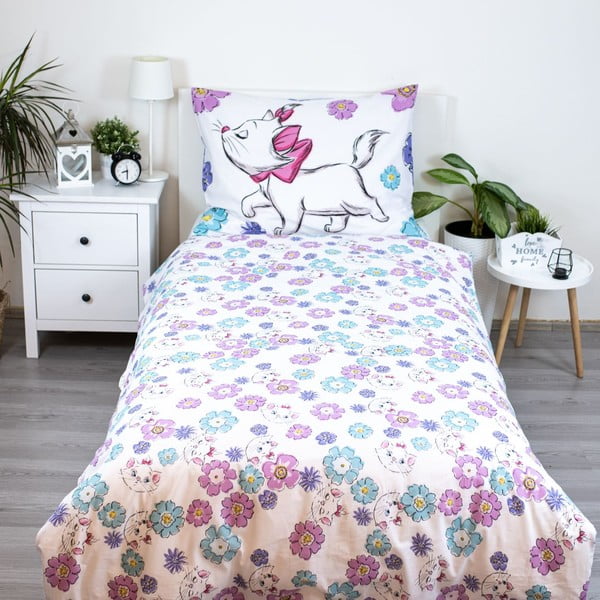 Бяло единично  памучно детско спално бельо 140x200 cm Marie Cat "Floral" – Jerry Fabrics-image-2