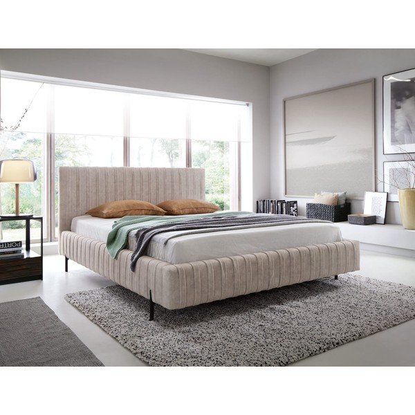 Бежово двойно тапицирано легло с място за съхранение и включена подматрачна рамка 180x200 cm Plissa – ELTAP-image-1