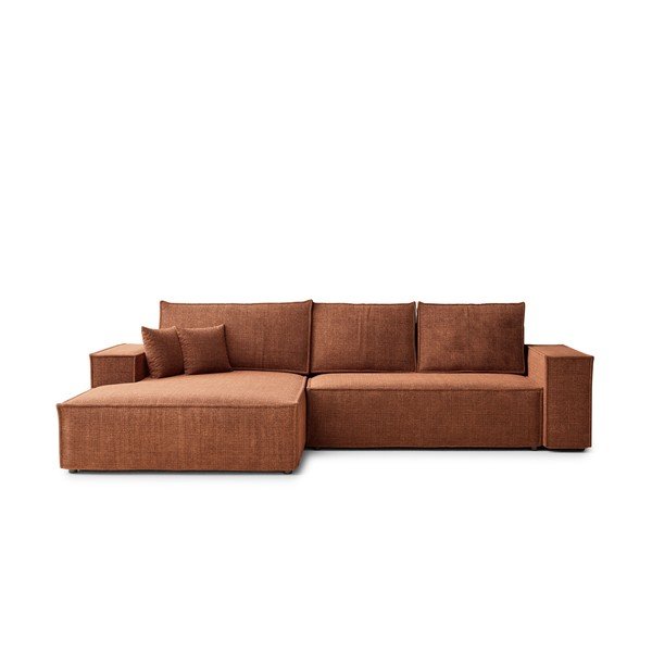 Шенилов сгъваем/с място за съхранение ъглов диван в меден цвят (ляв ъгъл) Maze – Maison de Rêve