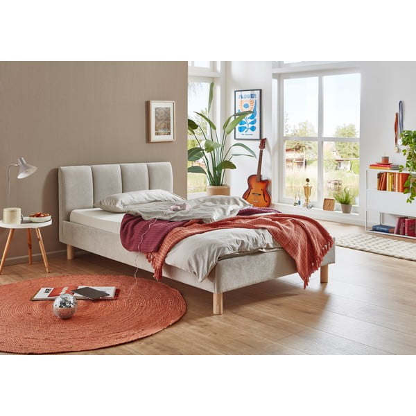 Бежово единично легло 120x200 cm тапицирано без ламелно дъно Joker – Meise Möbel-image-1