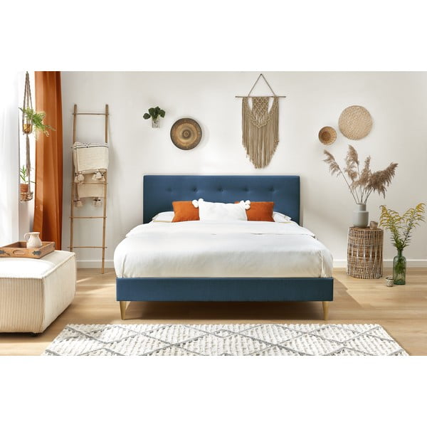 Синьо тапицирано двойно легло с решетка 180x200 cm Rory - Bobochic Paris-image-4