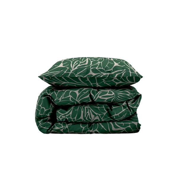 Зелено единично  спално бельо от дамаск 140x200 cm Abstract leaves – Södahl