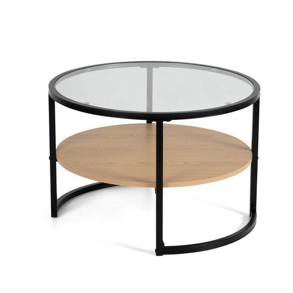 Черна/в естествен цвят кръгла масичка за кафе от декор от дъб  ø 68 cm Zanu – Bonami Essentials