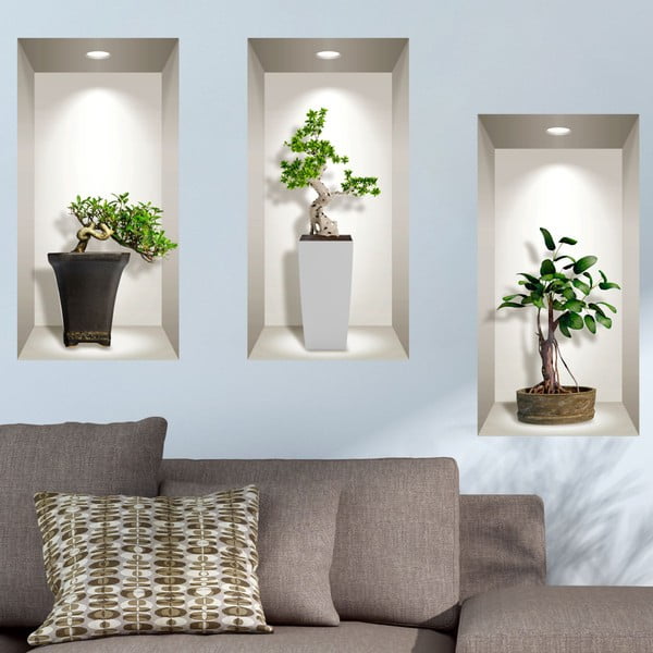 Комплект от 3 3D стикера за стена Bonsai Plants - Ambiance