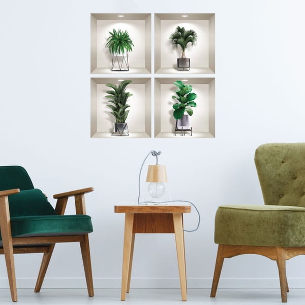 Комплект от 4 3D стикера за стена с растения на закрито - Ambiance