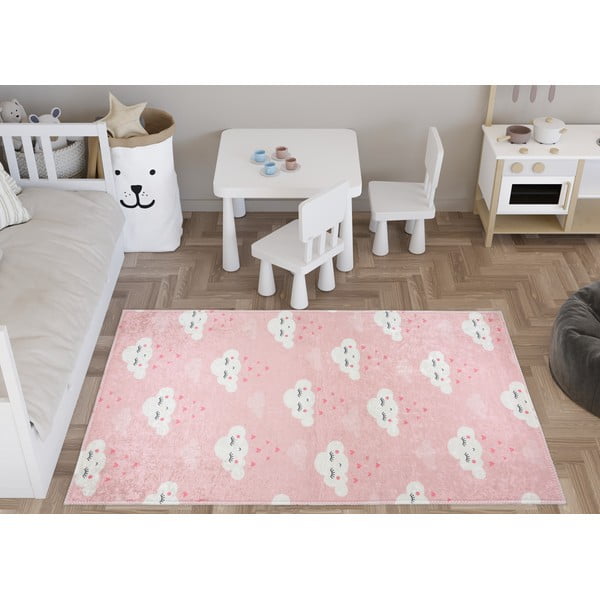Светлорозов детски килим подходящ за пране 160x230 cm Pink Clouds – Vitaus-image-1