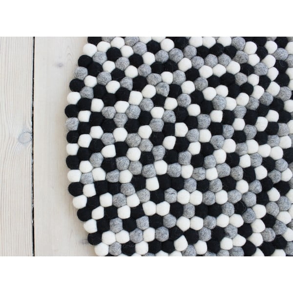Черно-бял вълнен килим с топки , ⌀ 200 cm Ball Rugs - Wooldot
