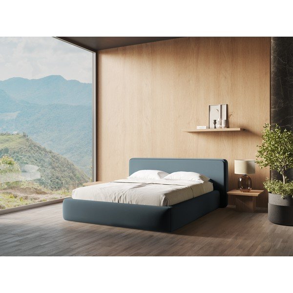Синьо  двойно тапицирано легло с място за съхранение и включена подматрачна рамка 140x200 cm Kiana – Makamii-image-1