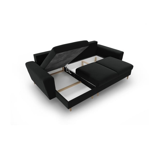 Черен кадифен разтегателен ъглов диван с място за съхранение Kyoto – Cosmopolitan Design-image-3