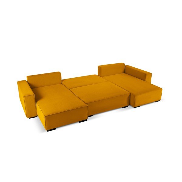 Жълт велурен U-образен разтегателен диван Azalea - Mazzini Sofas-image-3