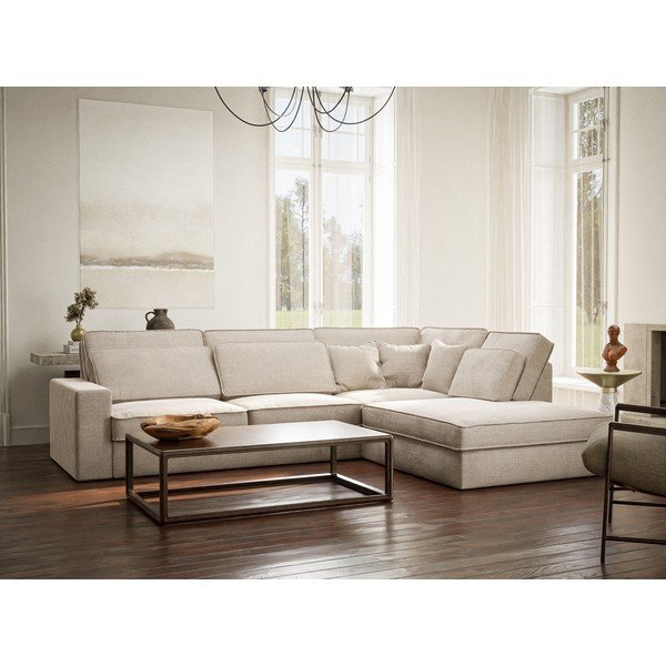 Кремав шенилов ъглов диван (десен ъгъл/L форма) Kirou – Maison de Rêve-image-1