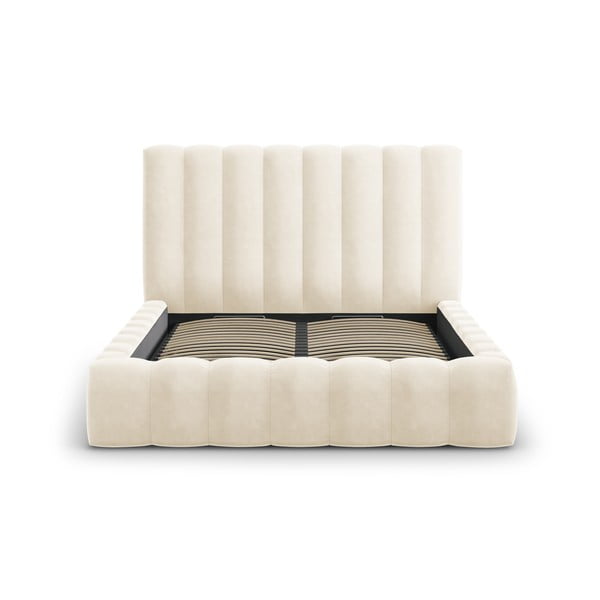 Бежово тапицирано двойно легло с място за съхранение 200x200 cm Kelp - Micadoni Home-image-2