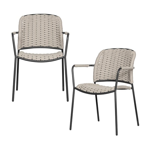 Черно-бежови метални градински  столове в комплект от 2 бр.  Taku – Exotan-image-1