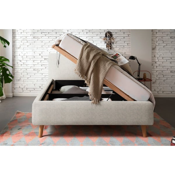 Бежово двойно легло 140x200 cm тапицирано с място за съхранение с включена подматрачна рамка Mattis – Meise Möbel-image-3