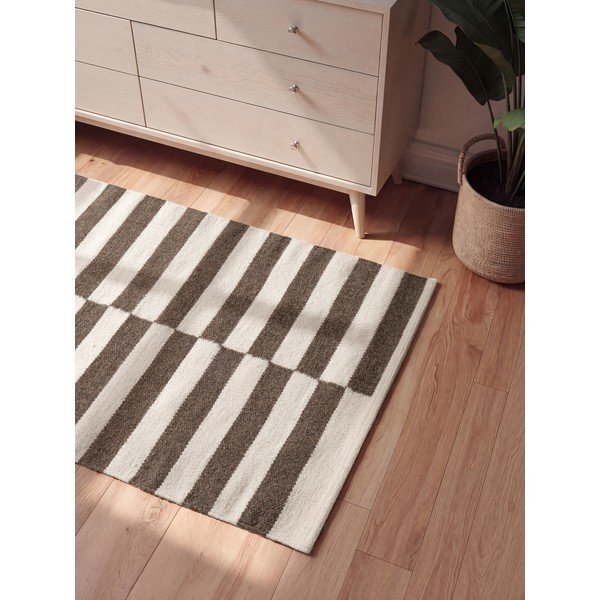 Бял/кафяв двустранен/ръчно изработен вълнен килим 80x150 cm Vika – Hanse Home-image-2
