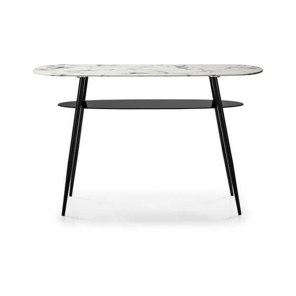 Бяло-черна конзолна маса със стъклен плот в мраморен декор Alina - Marckeric