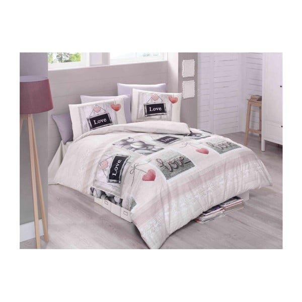 Памучно спално бельо с чаршаф за двойно легло Romantique, 200 x 220 cm - Mijolnir