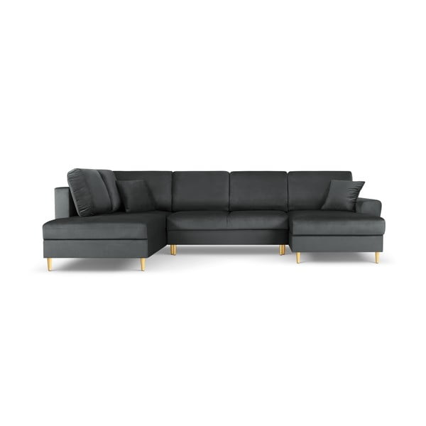 Тъмносив кадифен разтегателен ъглов диван с място за съхранение (ляв ъгъл/U форма) Kyoto – Cosmopolitan Design